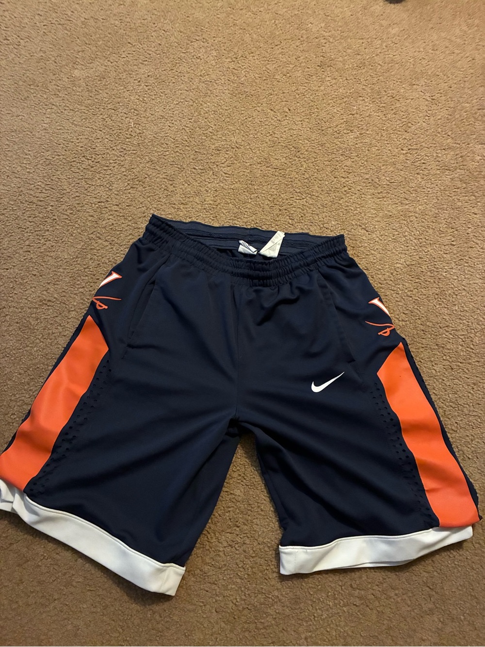 UVA Nike Men's Navy Blue Athletic Shorts with Orange Panels